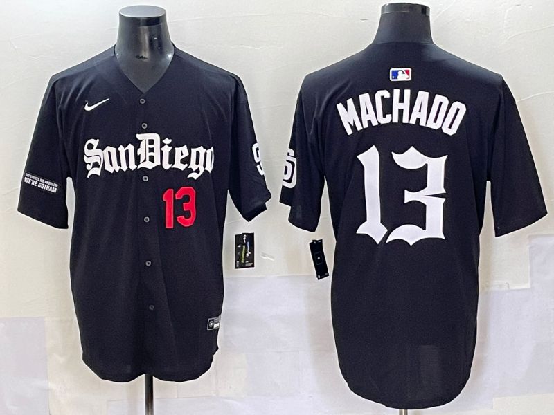 Men 2025 San Diego Padres #13 Machado Black Five generations Joint Name Nike MLB Jersey style 2->san diego padres->MLB Jersey